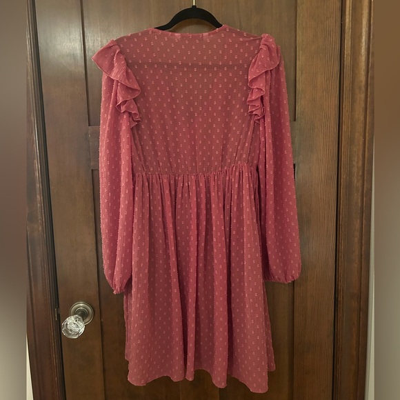 Brick Red Swiss Dot Ruffled ZARA Dress Size M - Picture 3 of 11